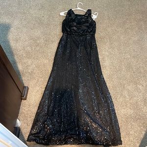 Black sequence David’s Bridal bridesmaids dress